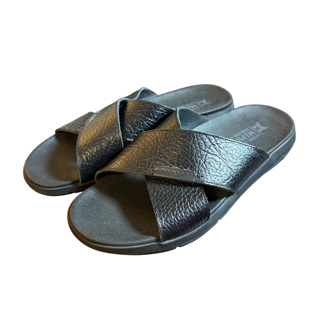 Mephisto Conrad Black Leather Soft-Air Slide Sandals Mens Size US 11 EU 45